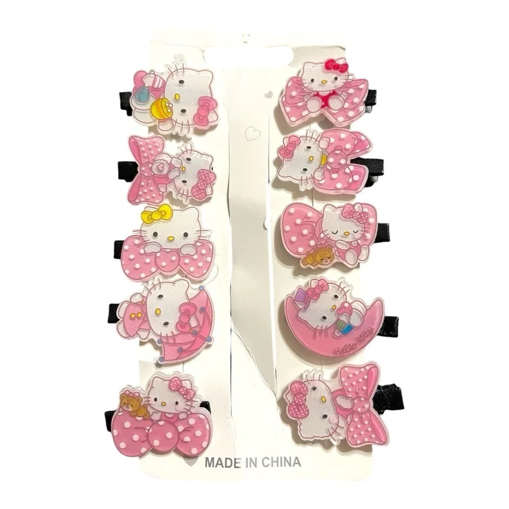 Hello Kitty Pink Bow Hair Clips - Set of 8